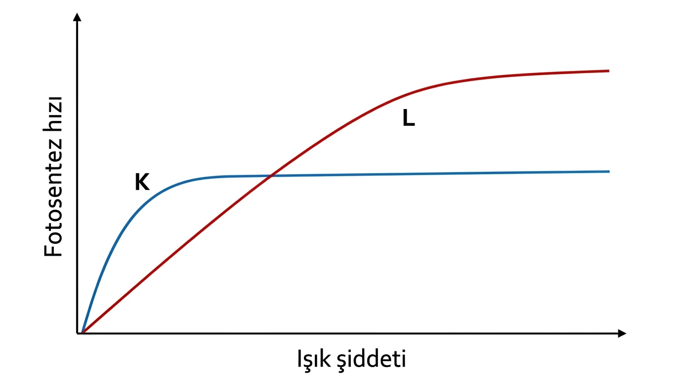 Güneş ve gölge bitkilerinin ışık şiddetine bağlı fotosentez hız eğrileri
