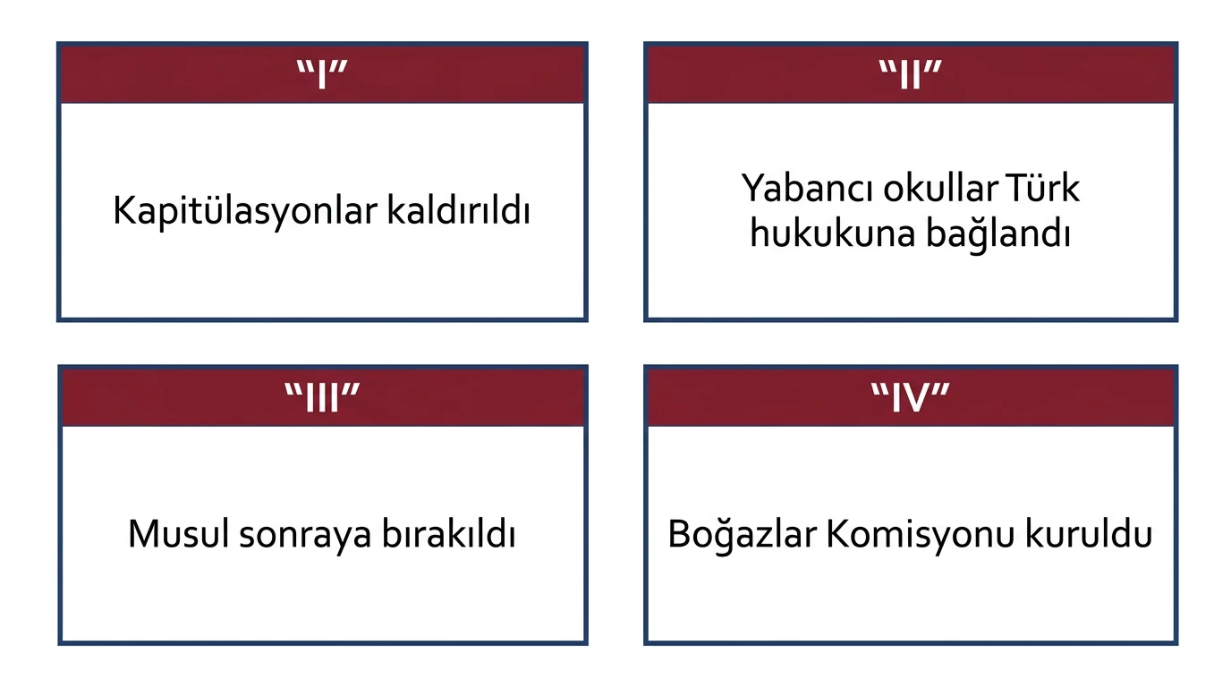 Kapitülasyonlar, yabancı okullar, Musul ve Boğazlar hakkında dört Lozan hükmü