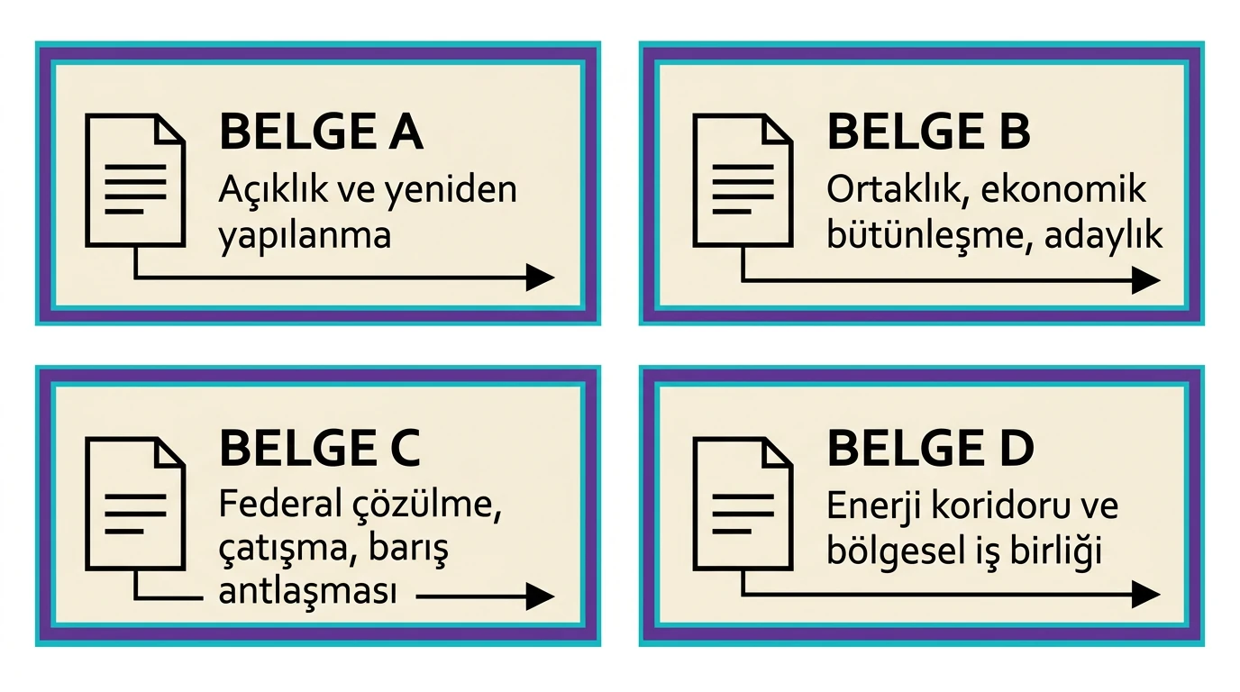 Açıklık ve yeniden yapılanma Avrupa bütünleşmesi federal çözülme ve enerji koridorlarını içeren dört belge kartı