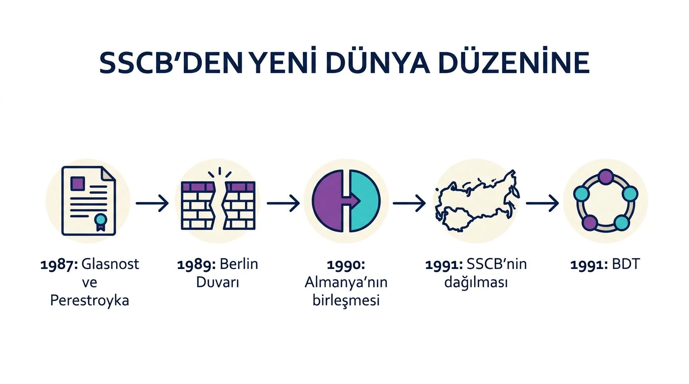 Glasnost ve perestroykadan Berlin Duvarı Almanya'nın birleşmesi SSCB'nin dağılması ve BDT'ye uzanan zaman çizelgesi