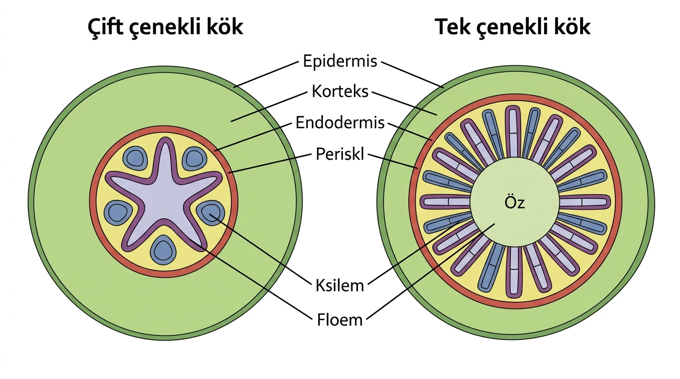 Tek ve çift çenekli kök enine kesitlerinin karşılaştırılması
