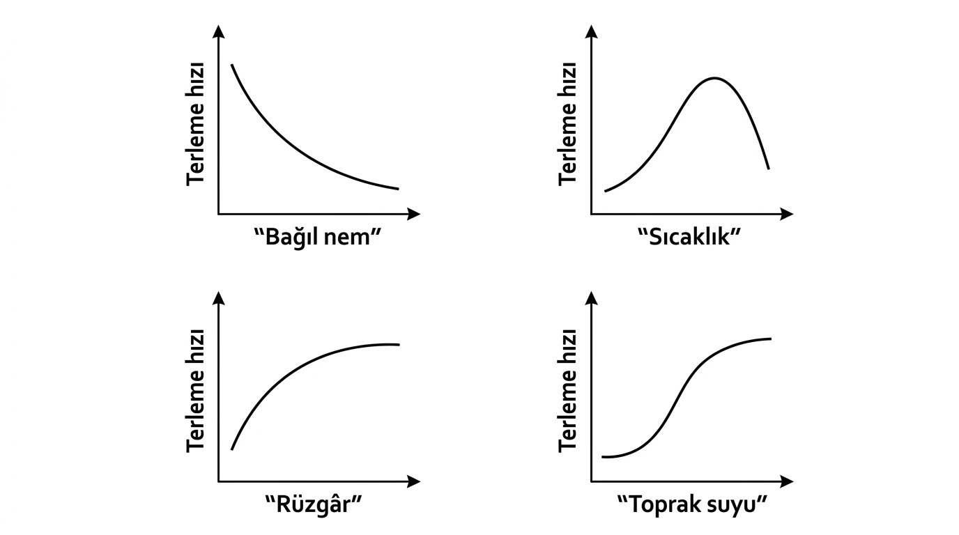 Sıcaklık nem rüzgâr ve toprak suyunun terlemeye etkisini gösteren grafikler