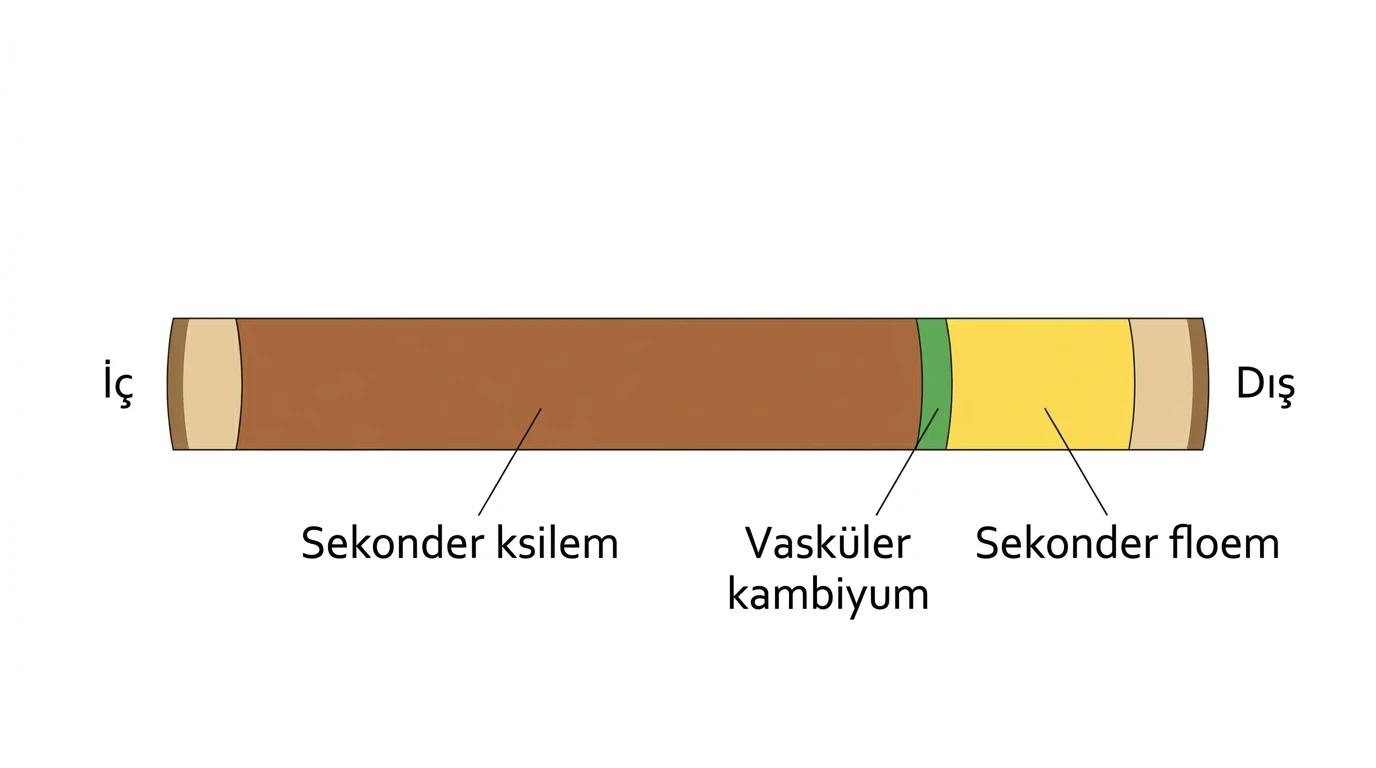 Vasküler kambiyumun içe ksilem dışa floem oluşturması